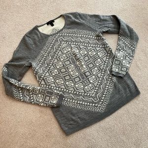 J. Crew Womens Gray Merino Wool Printed Sweater Size Small Like New!
